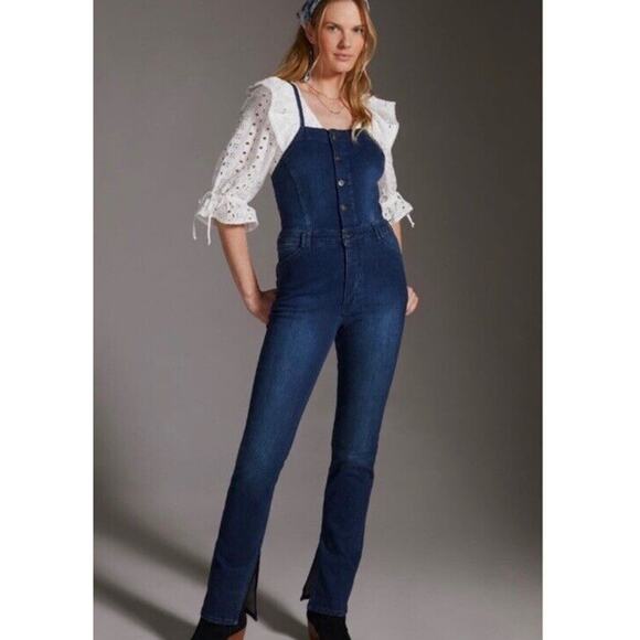 Pilcro Split Seam Button Denim Overalls Womens Size 28 Blue Boho Festival Fun